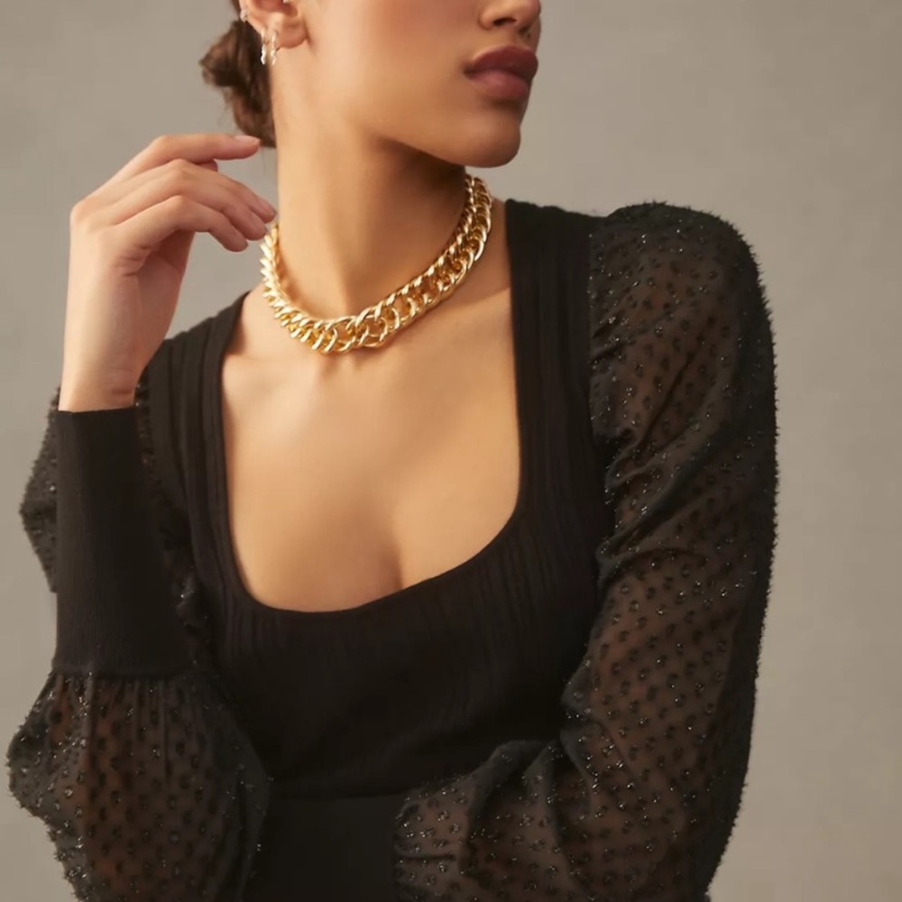 Anthropologie Puff Sleeve Shimmer Sweater in Black - Picture 7 of 16